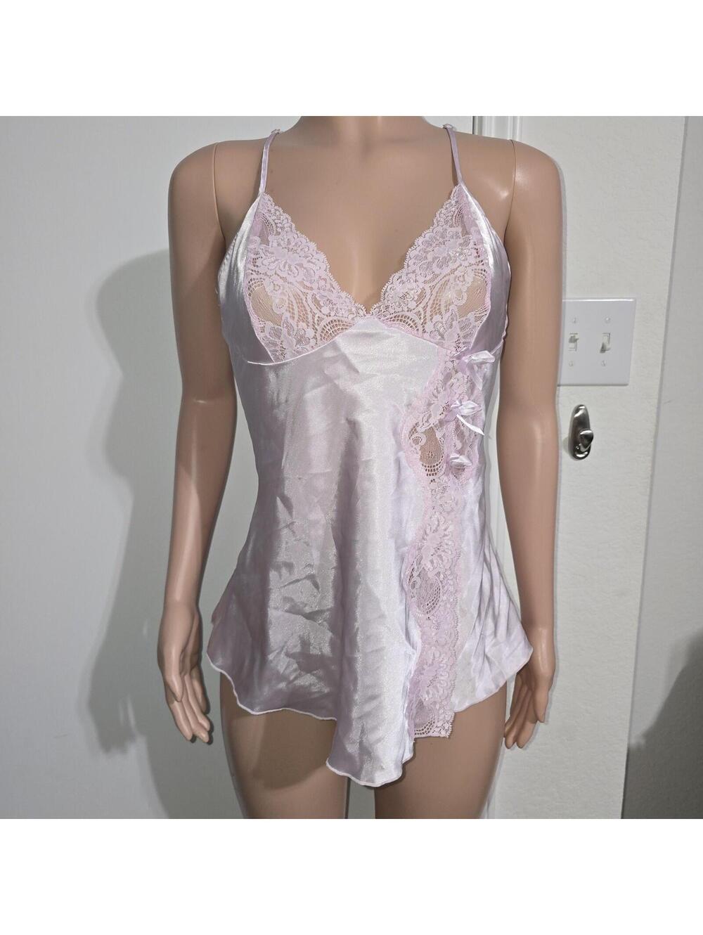 Fredericks Of Hollywood Pastel Pink Babydoll Slip Sz L Chemise Floral Lace Satin